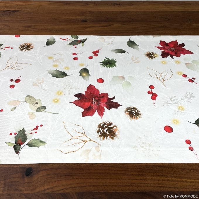 SANDER X-MAS Tischläufer SCARLETT floral und weihnachtlich Größe 40x100cm Fb40. rot-weiss