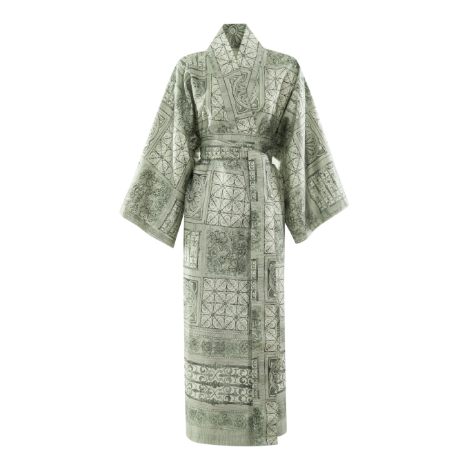 BASSETTI Kimono-BOLSENA Morgenmante Mako-Stain Farbe V2. grün