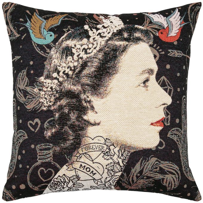 PAD Kissenhülle LEGEND 45x45 cm royales Design: königliches Kissen bedruckt mit dem Konterfei einer Monarchin Farbe schwarz