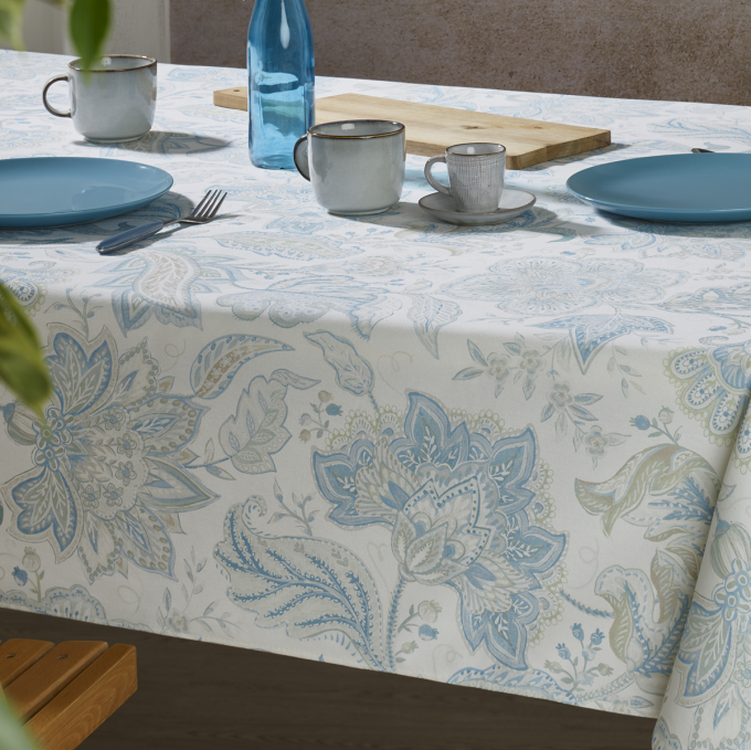 ATENAS Tischdecke abwaschbar 8098 FIORELLA Phantasie Blumen Outdoor 140x180cm Fb07. türkis