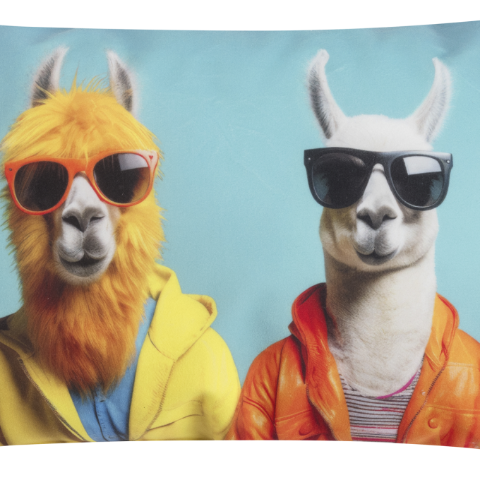 MAGMA Kissenhülle CRAZY 30x50cm coole Lamas mit Sonnenbrillen Fb. blau