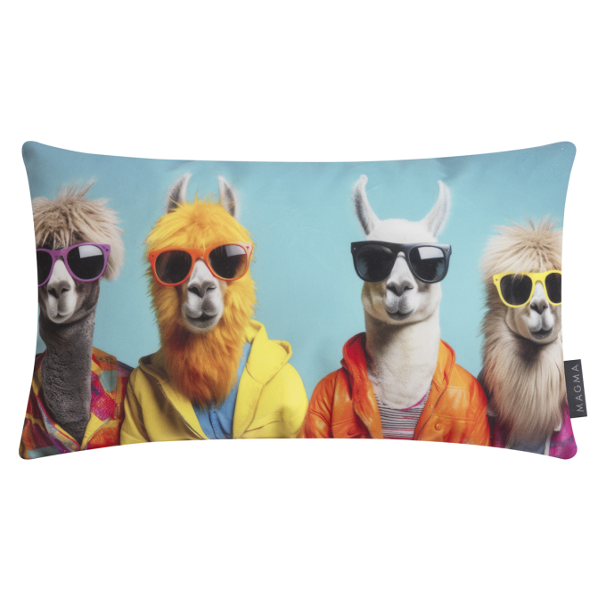 MAGMA Kissenhülle CRAZY 30x50cm coole Lamas mit Sonnenbrillen Fb. blau