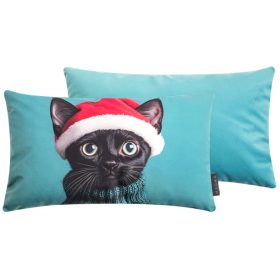 MAGMA_X-MAS_Dekokissen_CAT_Formkissen_Katze_mit_Muetze_petrol